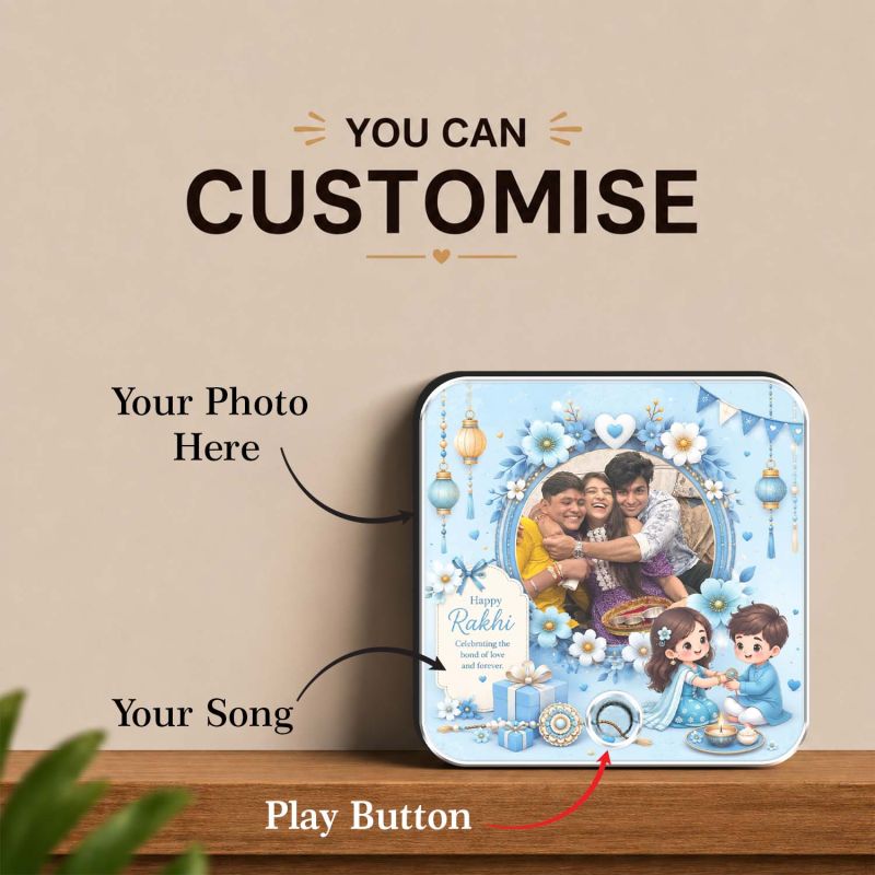 Celebrate the Bond of Siblings Rakhi Gift for Brother & Sister Raksha Bandhan Musical Fridge Magnet Custom Photo & MP3 Song | Rechargeable Battery